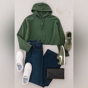 Aerie Green Cropped Hoodie